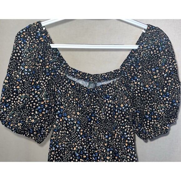 Wild Fable Dress Women's Small Puff Short Sleeve Tiered Printed Mini - Picture 4 of 5